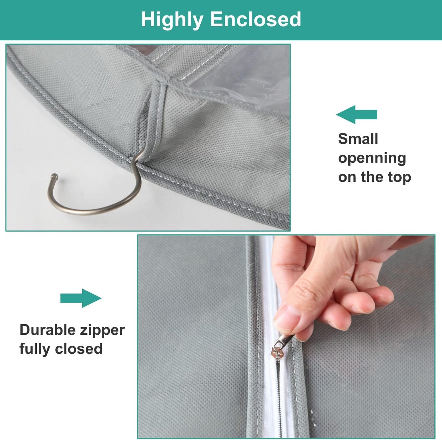 ZSURLUX Garment Bags for Clothes 60 x 100cm 2Pack, Moth Proof Clothes Covers with Zip, Hanging Storage Protector Bags for Wardrobe, Travel, Suitable for Suit, Coat, Jackets, Jumpers,etc. Grey