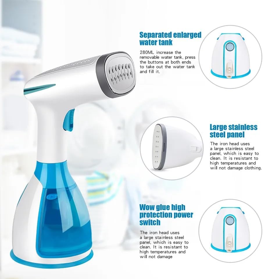 HomeRemedy Clothes Steamer, Garment Steamer 2 in 1 Handheld Fabric Steamer Wrinkle Remover Steam Cleaner with Fast Heat-up Function for Home and Travel, 1400W 250 pcs