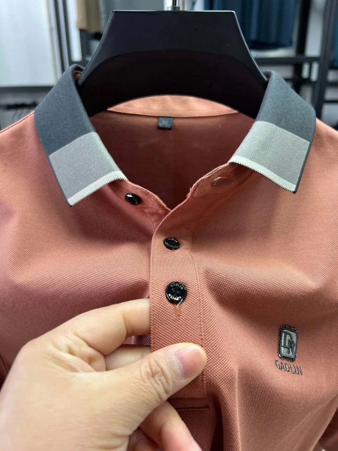 Men Summer Casual Color Block Short Sleeve Polo Shirt Embroidered Flip Collar Silk Cotton Breathable Washable Iron-free
