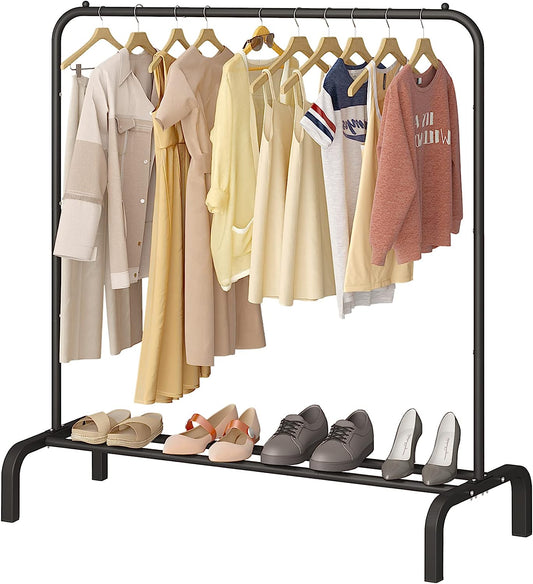 JIUYOTREE Clothing Garment Rack, 110 CM Metal Clothes Rail with Bottom Rack for Coats, Skirts, Shirts, Sweaters, Black